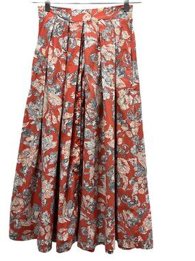 Laura Ashley Vtg Floral Cotton Midi Skirt, Pockets, Coral,  10